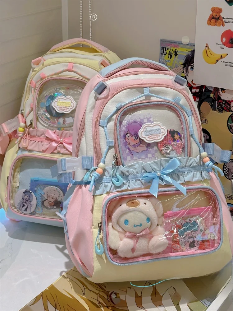 กระเป๋าเป้สะพายหลังใสลายนักเรียนน่ารัก ขนาดใหญ่ จุของได้เยอะ เหมาะสำหรับนักเรียนมัธยมต้นและมัธยมปลาย น้ำหนักเบา