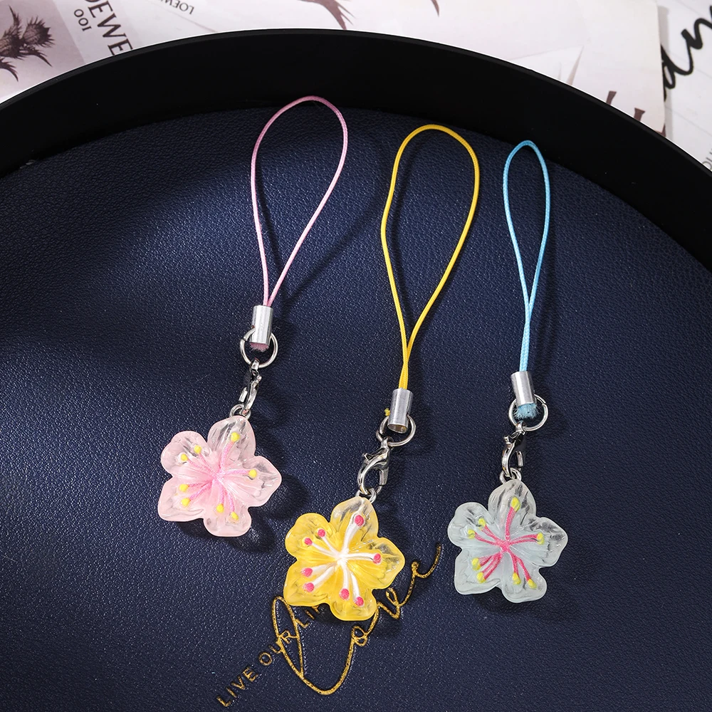 Aihua 3 teile/satz Süße Schöne Sakura Blume Telefon Kette Hängen Telefon Gurt Handgemachte Mobile Lanyard Schlüsselbund Schmuck Geschenke – Detail 5