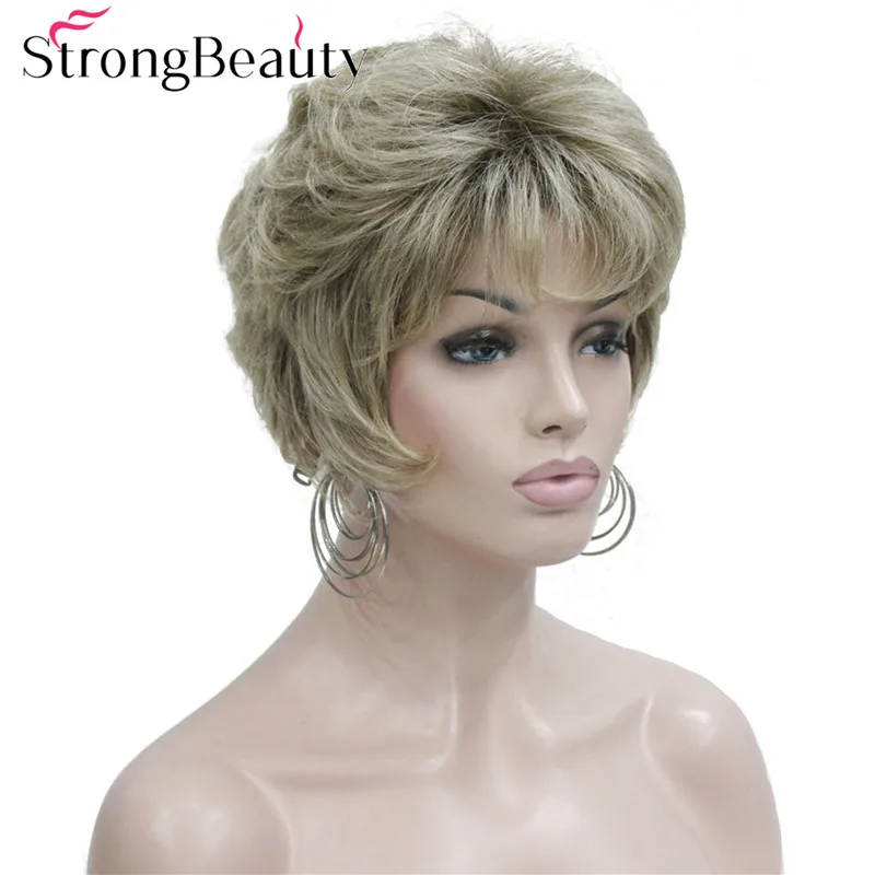 Mạnh mẽ Vẻ Đẹp Tổng Hợp Ombre Tóc Vàng Ngắn Body Sóng Wigs Với Những Tiếng Nổ Cho Người Mỹ Gốc Phi Giữa Phụ Nữ Tuổi Tóc Giả Tự Nhiên