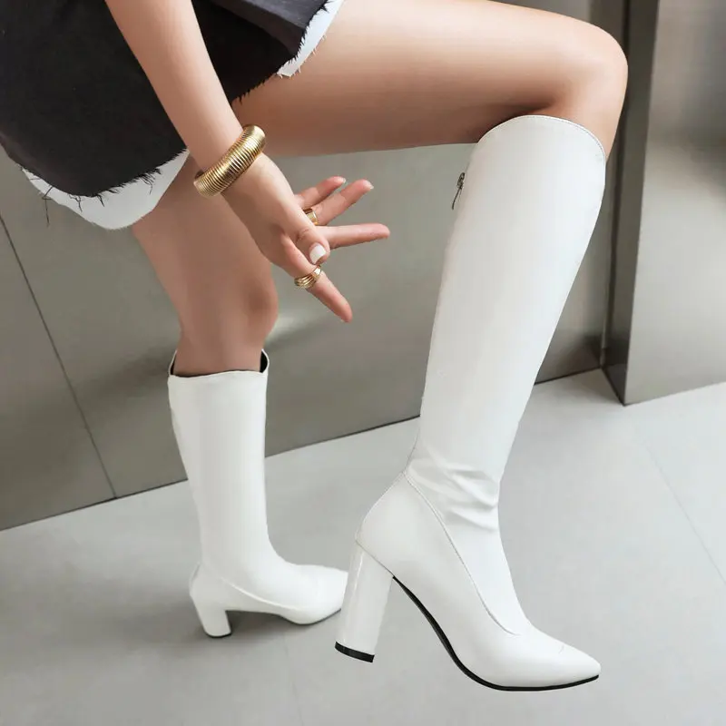 

ORCHALISA Brand Female Long Boots Pointed Toe Chunky High Heels 8.7cm Size 41 42 43 Concise Daily Women Bota