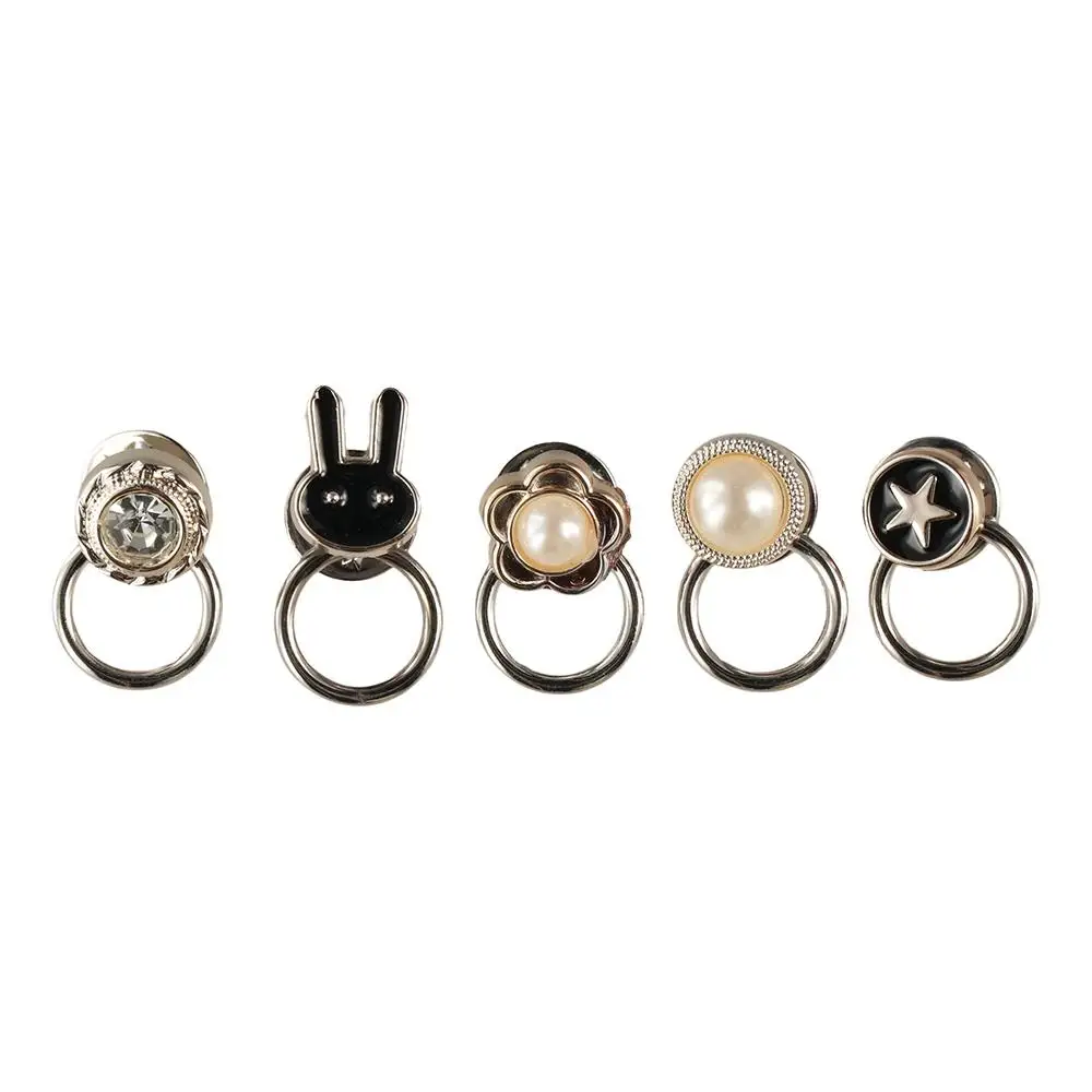 Rabbit Nail-Free Cardigan OT Buckle Crown Detachable Close Neckline Decorative Brooch Button Clasps Pearl Star Fixed Clothes Pin