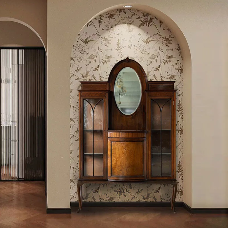American Vintage Display Cabinet British Victorian Antique Fine Wood Paneled Decorative Cabinet Medieval Furniture
