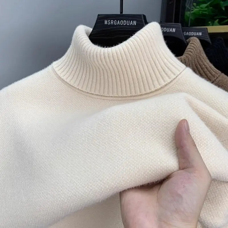 

Men's Winter Thiened Fce Lined High Collar Knitted Sweater Soft Warm Casual Long Sve Top Faionable Basic irt