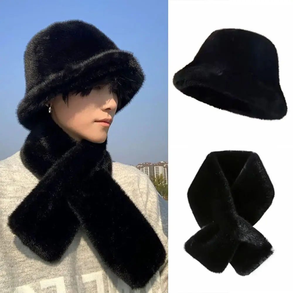 أزياء الشتاء الخريف فو الفراء دلو القبعات يندبروف الفاخرة الرجال قبعة وشاح رقيق رشاقته وشاح دافئ الذكور