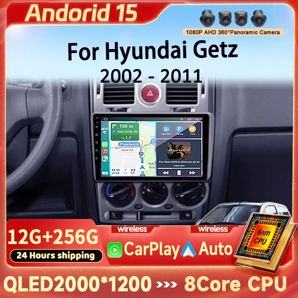 

Автомобильный радиоприемник для Hyundai Getz 2002-2008 2009 2020 2011 Android 15 навигация GPS мультимедийный плеер стерео WiFi + 4G Carplay DSP BT