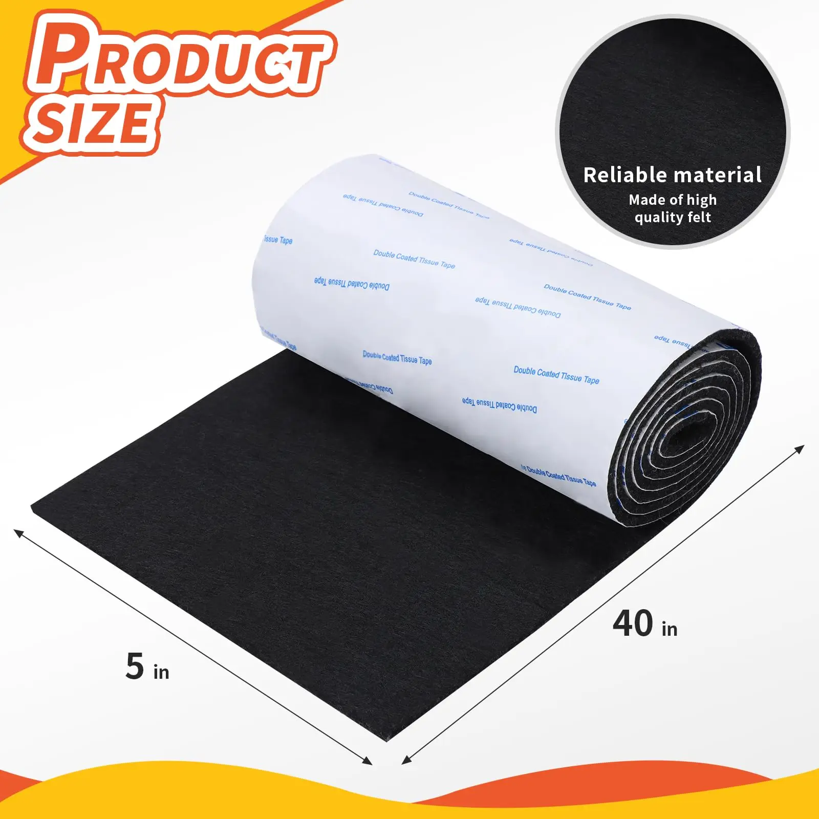 Felt Furniture Pads, Non Slip Self Adhesive Cuttable Felt Strips Black Heavy Duty Felt Strip Roll（40 x 5 x 0.12 Inch）