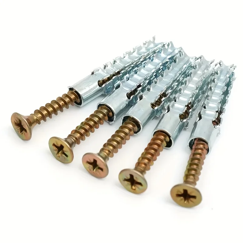 50 Sets Serrated Expansion Pipe Screw Set, Anti-Slip Metal Wall Plug with Self-Tapping Screws for Composite Brick