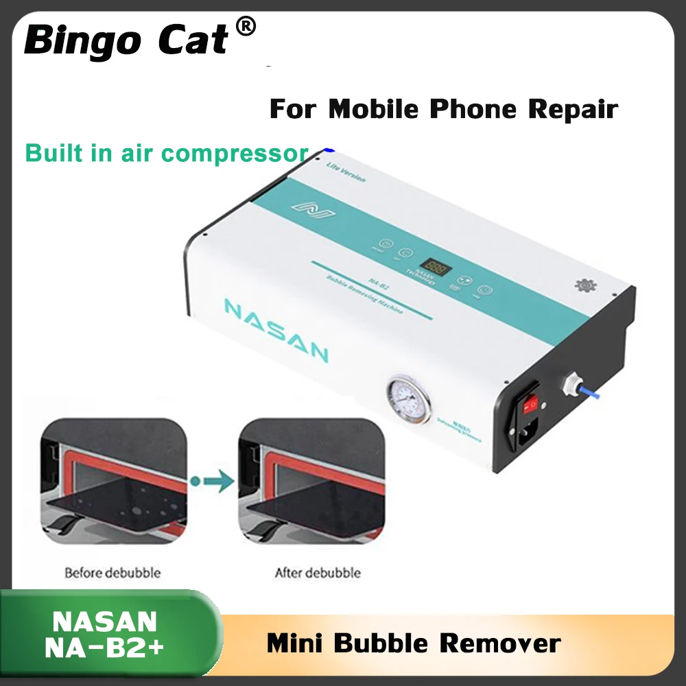 

NASAN NA-B2+ Plus Mini Bubble Remover Machine LCD Screen OCA Autoclave Debubbler for Phone Flat Curved Refurbish Repair Tool