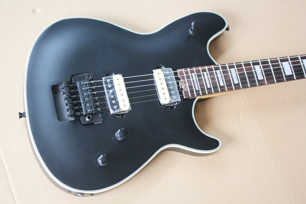 Flyoung Matte Black Electric Guitar with Zebra Pickups,White Pear Block Inlays,Offer Customize