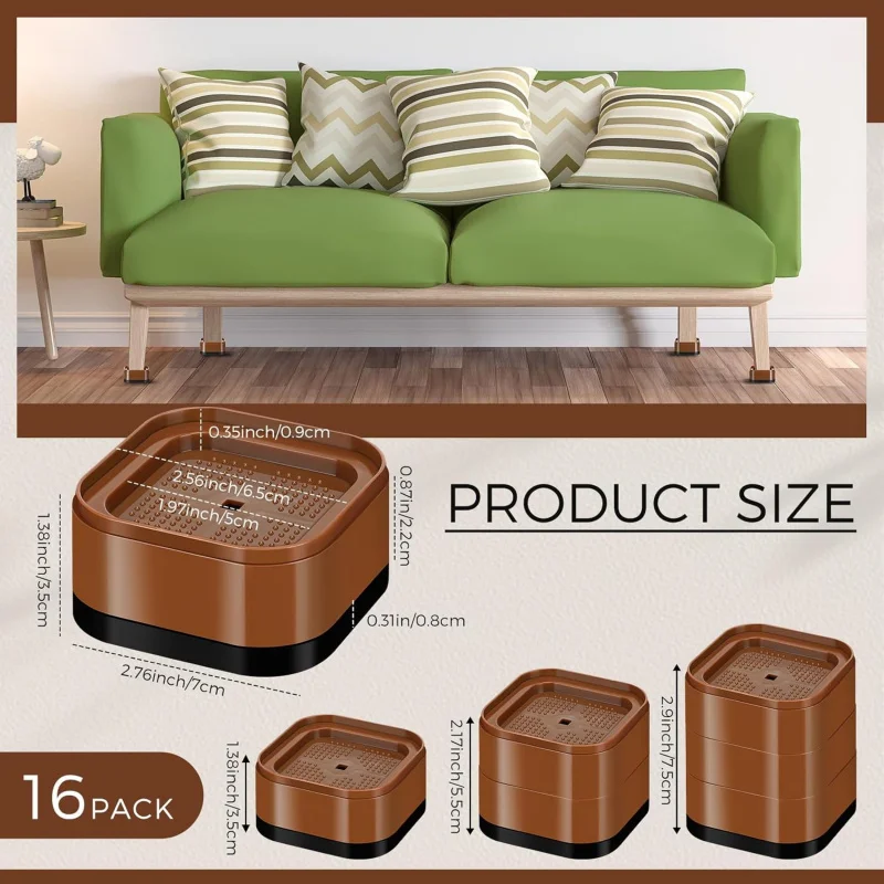 16 Furniture Risers Adjustable Bed Risers Desk Leg Risers 1.38 Stackable Heavy Duty Bed Lifts Risers Square Bed Raising