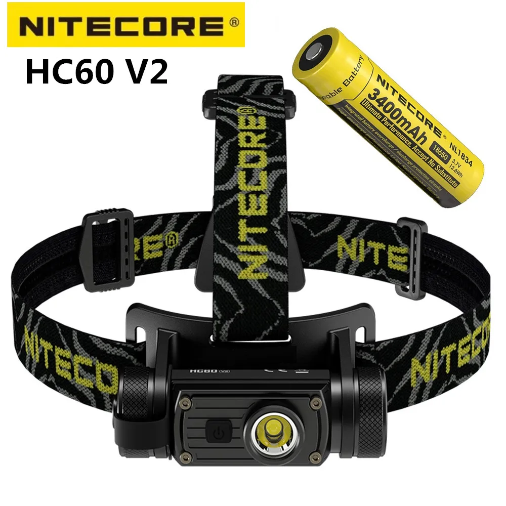 

NITECORE HC60 V2 Headlamp 1200 Lumens USB-C Rechargeable Camping Sports Fishing Headlight Flashlight with 3400mAh 18650 Battery