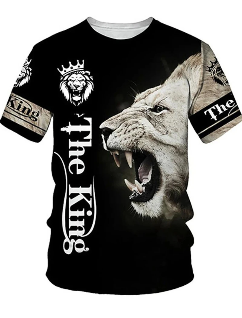 Lion 3D Printing T-shirt Trend Personalized High Quality Large Size Sports Tops Casual Short Sleeve Summer Street Clothing Tees