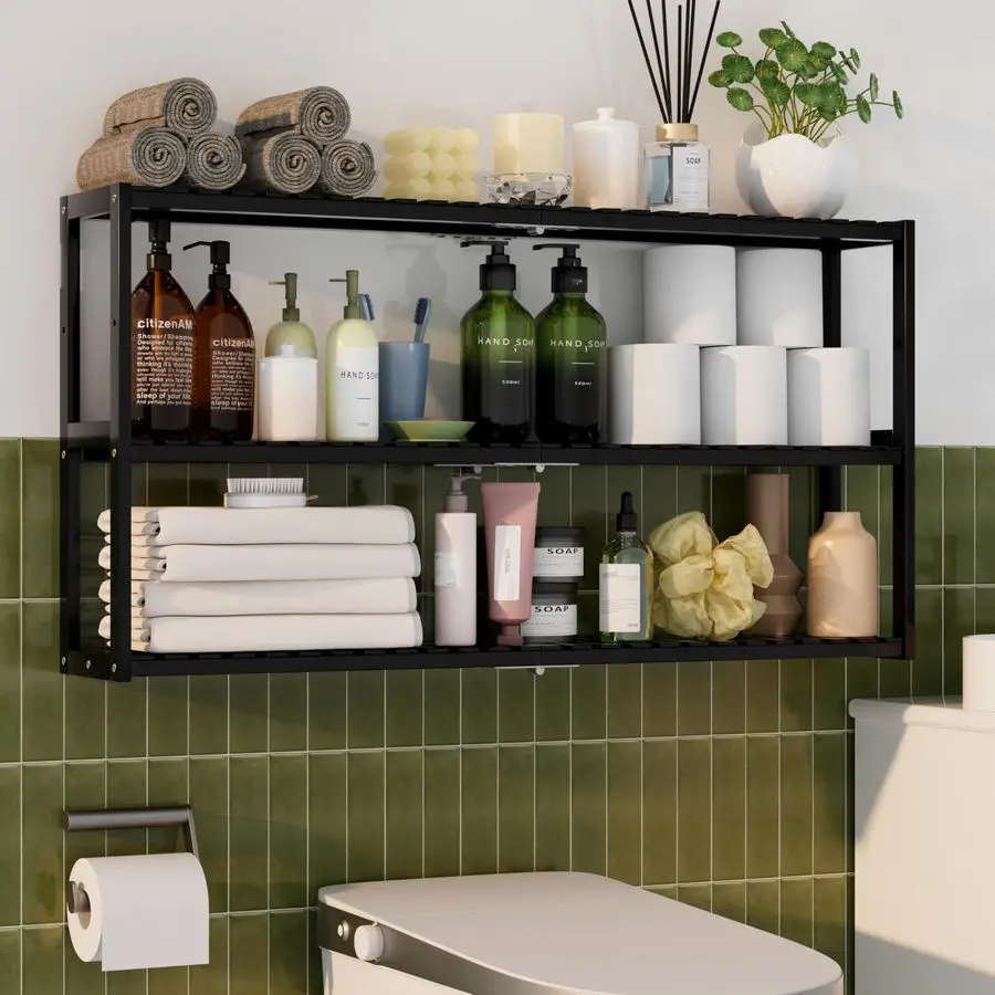 

Long Bathroom Organizer Storage Shelves 100 Bamboo Adjustable Height Over The Toilet Storage Floating Shelf for Wall Shower Shel