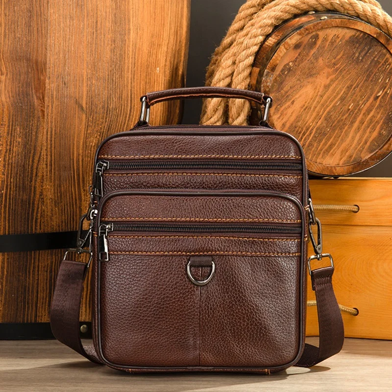 Genuine Leather Men's Shoulder Bag Vintage Cowhide Messenger Bag Multifunction Crossbody Bag Casual Man Handbag