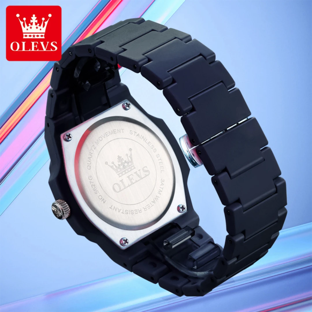 OLEVS 5627 Fashion Quartz Watch Gift Resin Watchband Square-dial Wristwatch Week Display Calendar