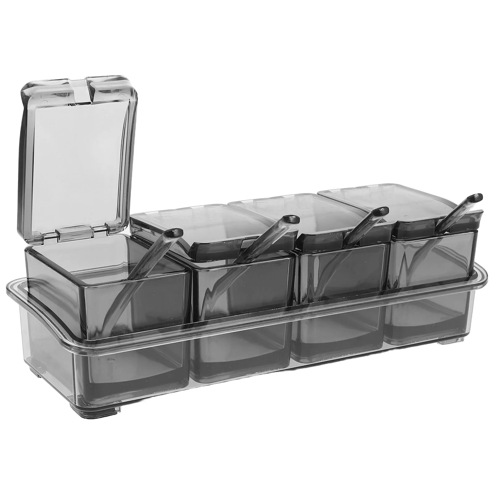 

Seasoning Box Salt Pepper Container Jars Multi-compartment Condiment with Lids Spice Black Portable
