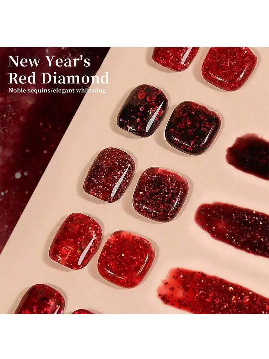 6Colors 15ML New Year Red Glitter Gel Nail Polish Semi Permanent Soak Off UV LED Gel Varnish Nail Art Manicure