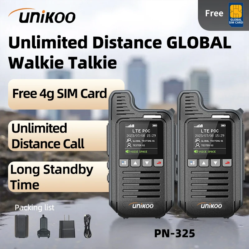 

Unikoo PN325 Network Walkie Talkie Unlimited Distance Global POC Wireless Remote Free 4G SIM Card Walkie Talkie