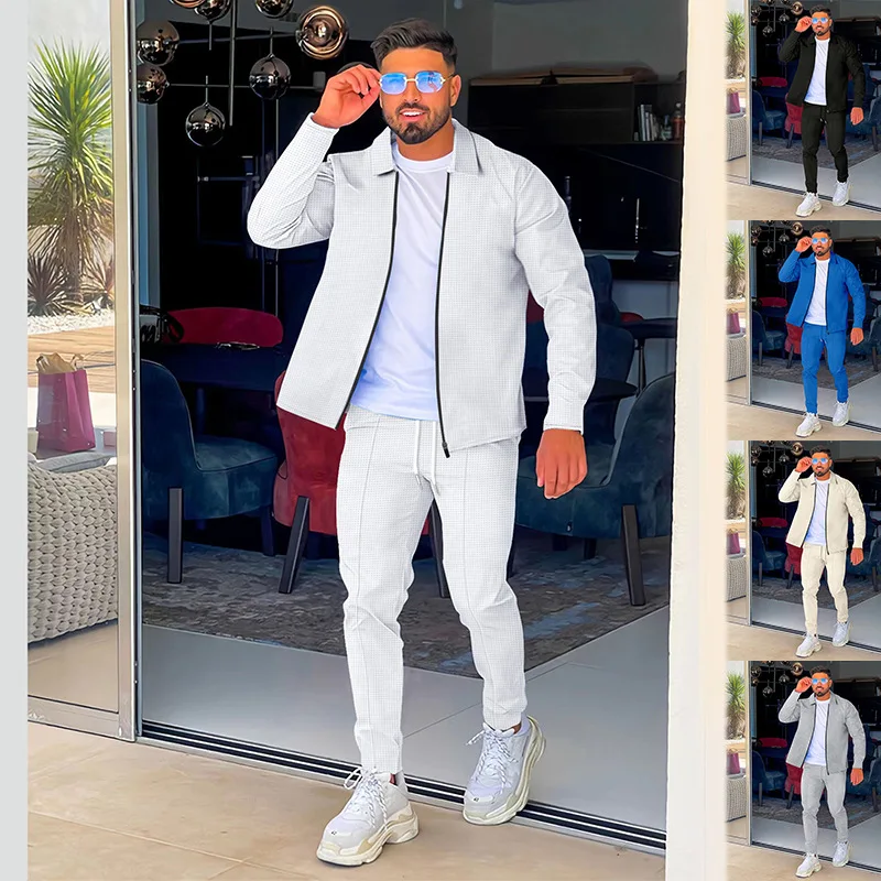 بدلة رياضية غير رسمية للرجال لعام 2024 بأكمام طويلة وسحاب وطية صدر السترة
