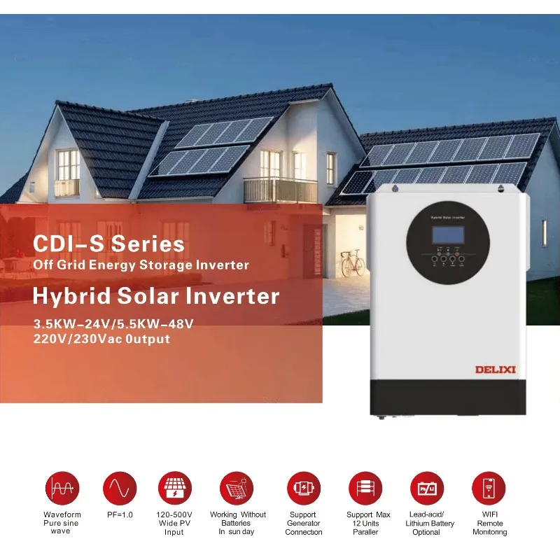 3.5Kw 5.5Kw MPPT 태양광 인버터 24V DC 220V AC 12V 그리드 타이 하이브리드 태양광 인버터 단상 순수 사인파
