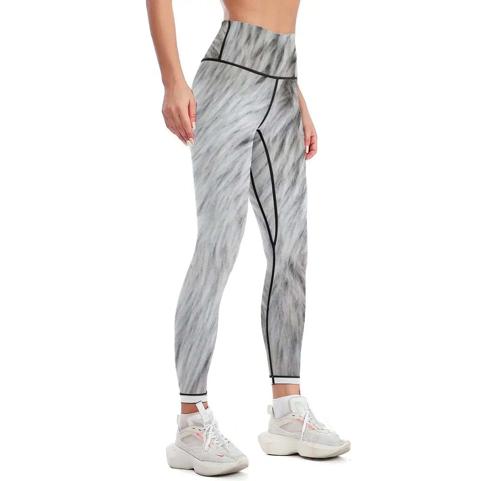 Close-up of grey faux fur Leggings legging gym sport set gym womans Womens Leggings