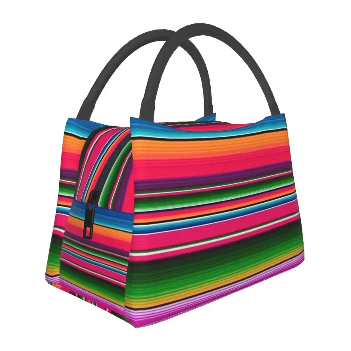 

Mexican Blanket Striped Fiesta Serape Lunch Bags Insulated Bento Box Lunch Tote Picnic Bags Cooler Thermal Bag for Woman Student