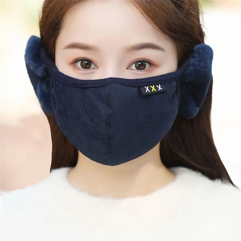 Fashion Winter Warm 2 in 1 Mask Earmuffs Dustproof Cold-proof Windproof Ear Warmer Thicken Plush Cotton Mouth Cover Women Girls