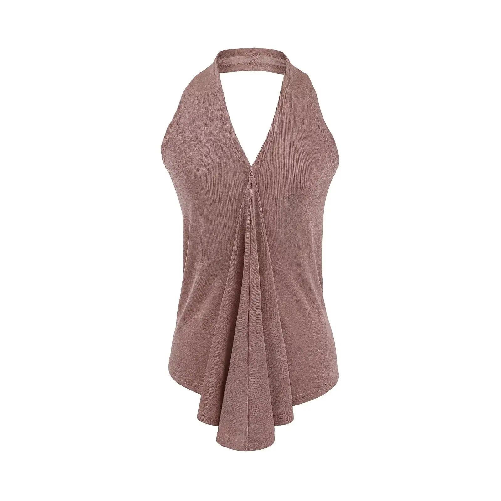 توب نسائي صيفي مثير بحمالات رقبة، بتصميم رقبة على شكل V وبدون أكمام وبدون ظهر، بقصة ضيقة وشخصية رقيقة، بنمط الشارع، بلون نقي ...