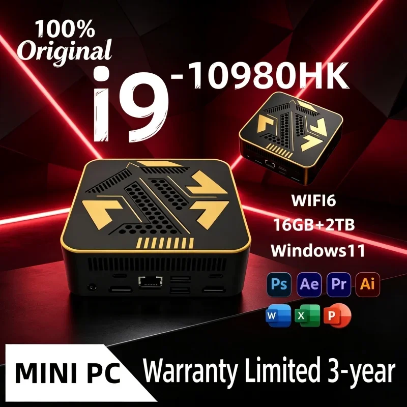 2026 Solid‑Built Mini PC721 Black Gold Core I9 10980HK Original Stable Performance For Office Work Casual Entertainment
