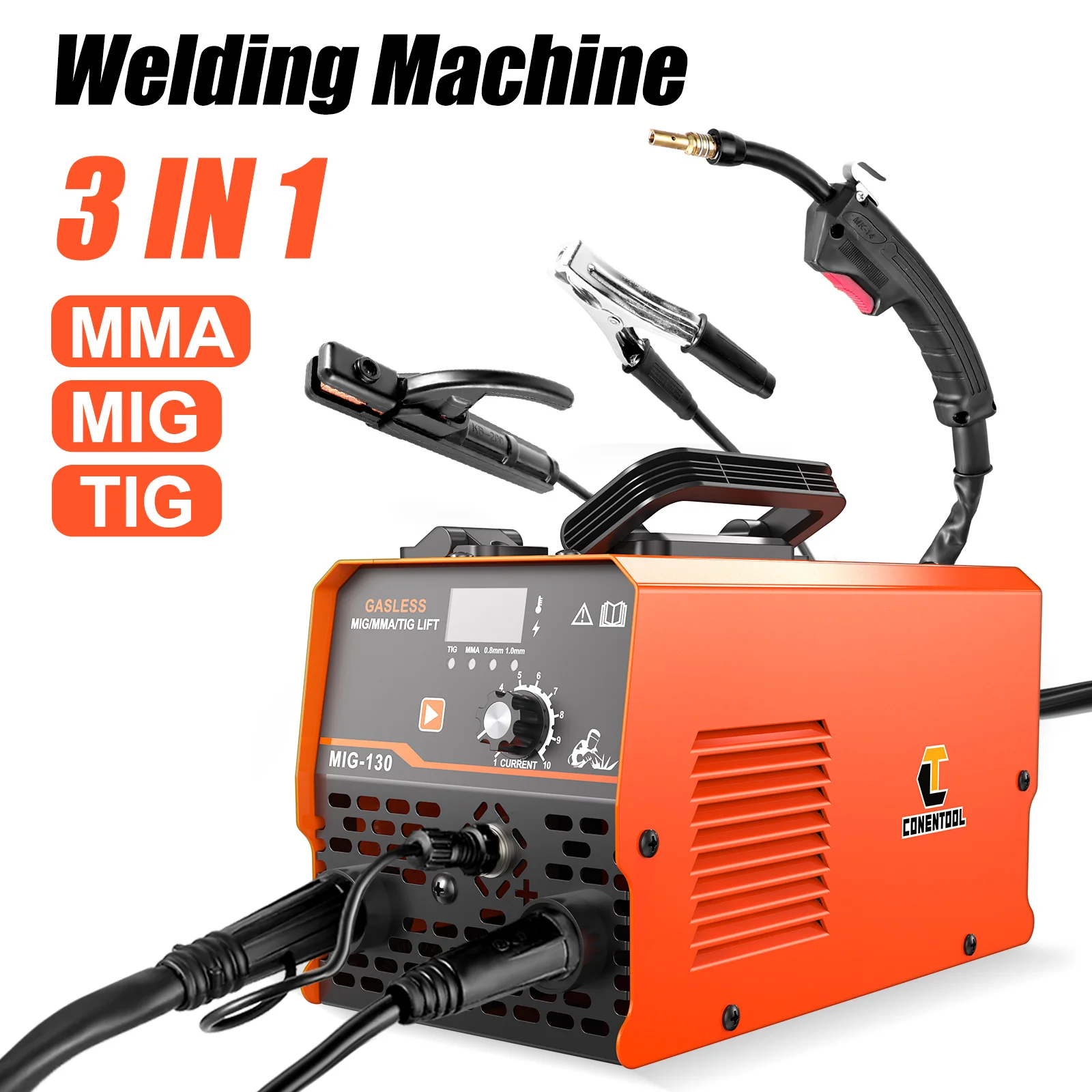 CONENTOOL 3-IN-1 MIG 200A Welder DC IGBT Inverter Auto Feed MMA MIG TIG Gasless Welding Machine