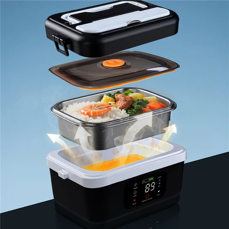 Cordless Electric Lunch Box 8000mAh Rechargeable Self-Heating Food Warmer with Timing and Keep Warm for Work/Travel/Car/Office