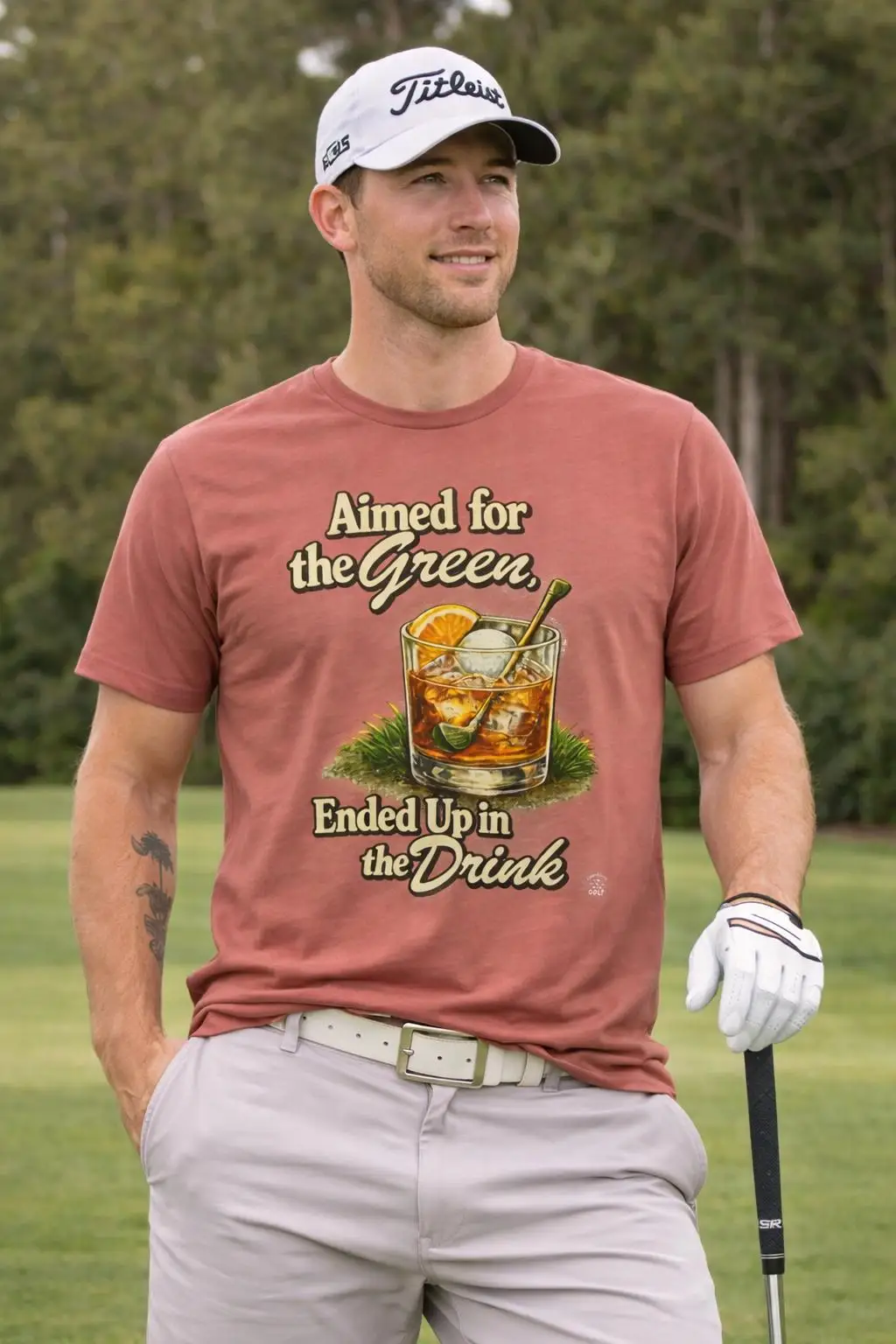 Outdoor Leisure Fashion Targeting The Green Theme, But Ended Up Being A Beverage T-shirt | Funny Golf Whisky T-shirt