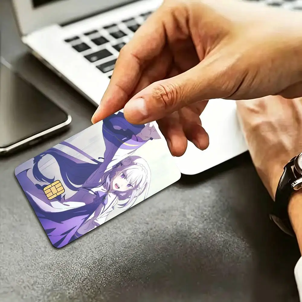 Popular Anime Re Zero Emilia HD Credit Card Stickers Game Card Decal Small Chip Waterproof Sticker Gift Decor