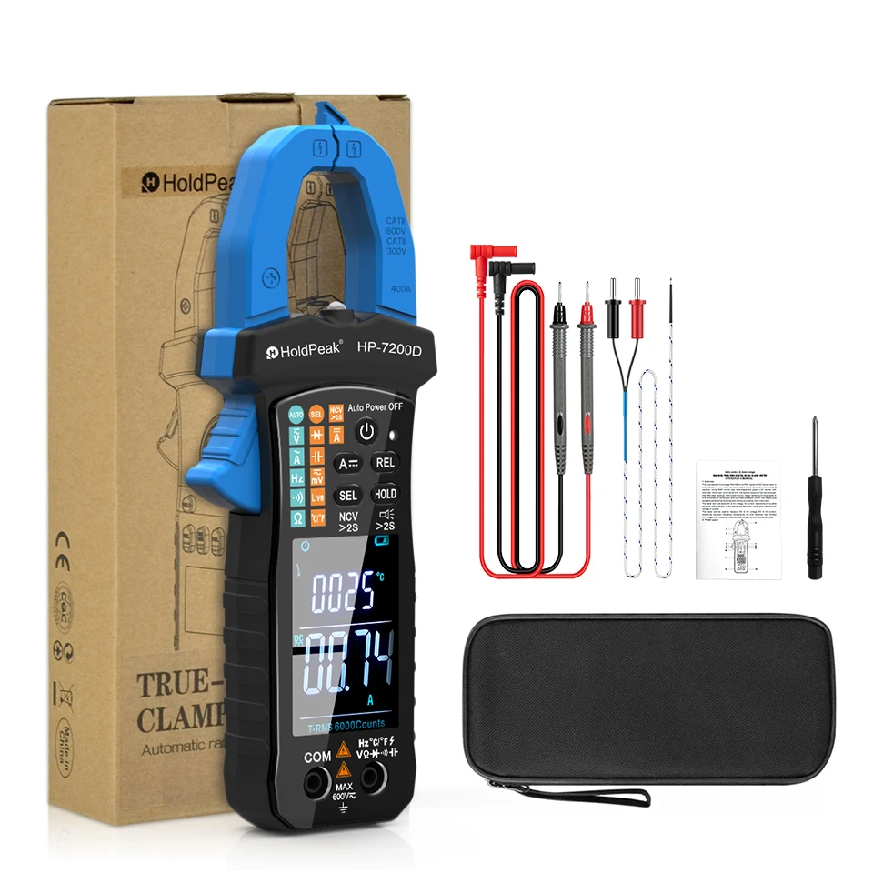 HP-7200D Auto-select & Auto-range 60A/400A true-RMS digital AC/DC clamp meter can auto-select DC&AC voltage,ACcurrent,resistance