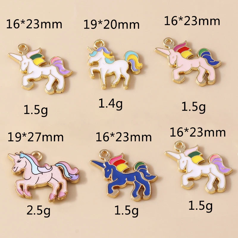 Leslie 10pcs Enamel Horse Rainbow Unicorn Charms Pendants For DIY Handmade Earrings Bracelets Necklaces Jewelry Making Crafts