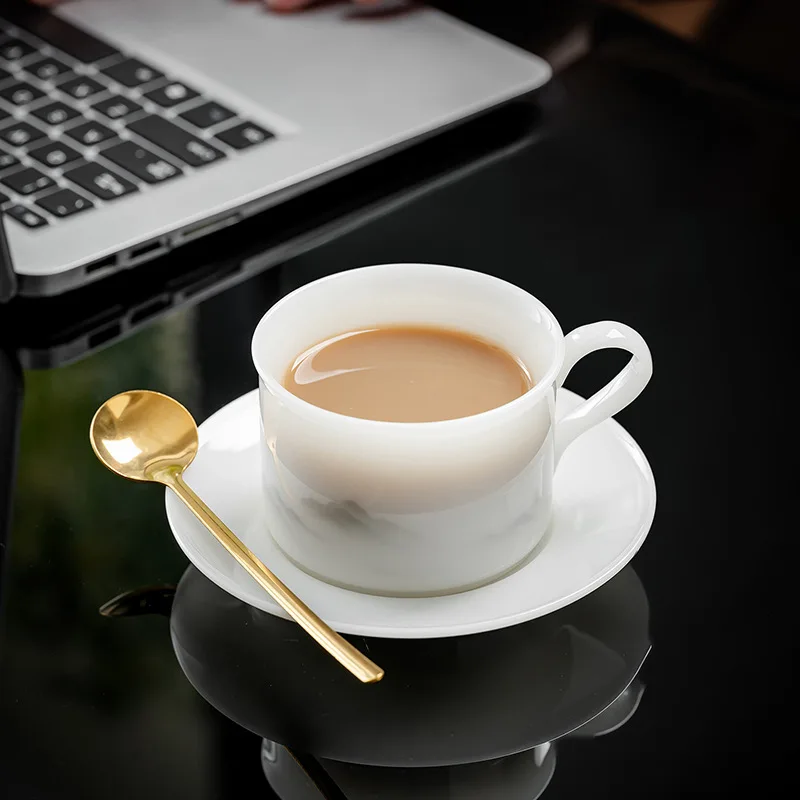 Qifeng Unprocessed Jade Ceramic Coffee Set White Porcelain Afternoon Tea Cup Household Minimalist with Spoon Affordable