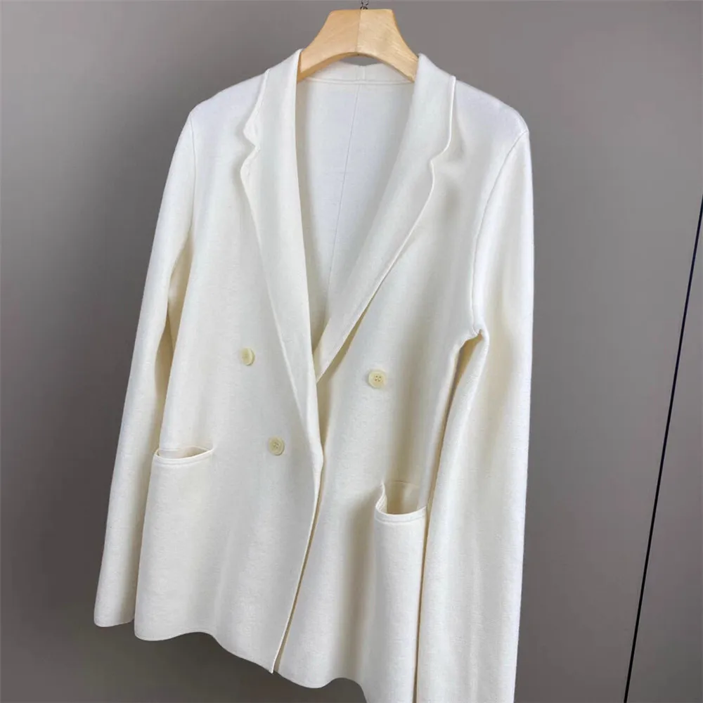 Women\'s Long-Sleeved Knitted Cardigan Coats, Casual Blazers, Wool, New Fashion, Luxury, Female, 2024