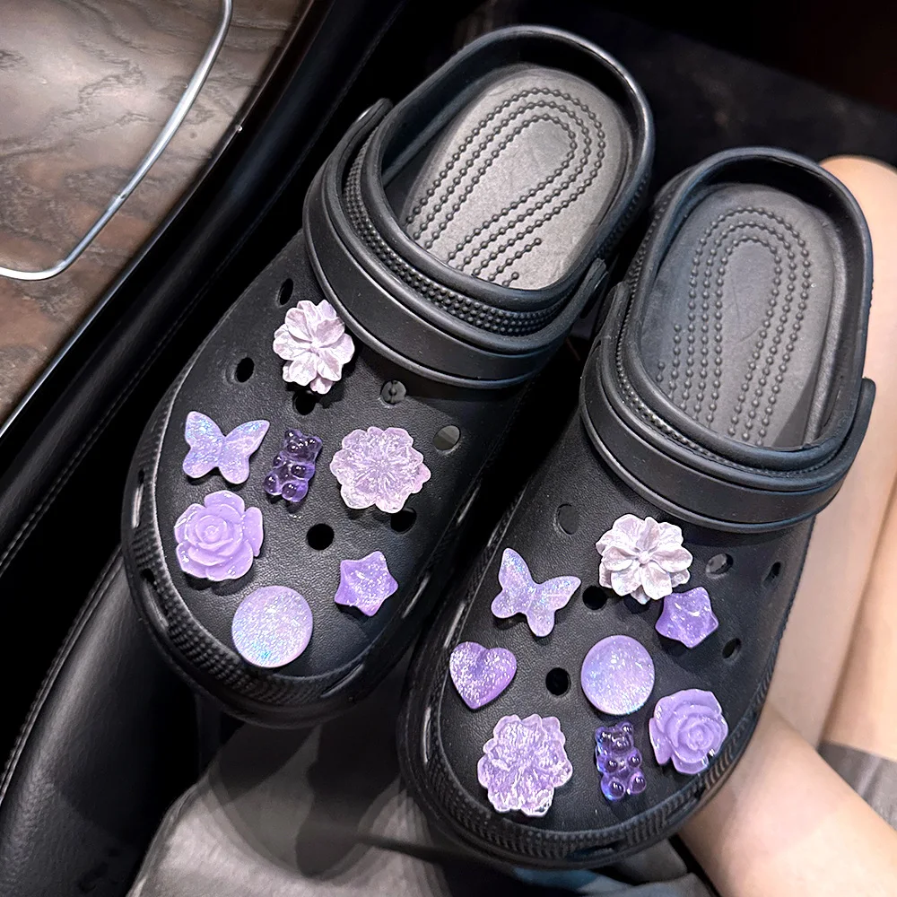 Fashionable Purple Butterfly Flower Hole Shoe Charms Decorations Cute Little Bear Shoes Buckle DIY 3D Hole Shoe Accessories