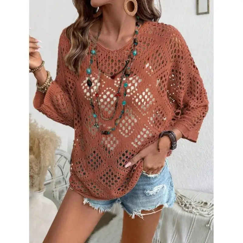 

Faionable Pure Color Long Sve Knitted Sweater Simple Sli Ciwalk Collar Nine Points Sve Coolmax Fiber Women...