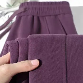 Merlot Purple Straight-Leg Sweatpants 3 Waist Straight Leg Wide Leg Pants Merlot Purple Slimming Spring Autumn Loose Drapey Sporty Sweatpants Korean Style 3