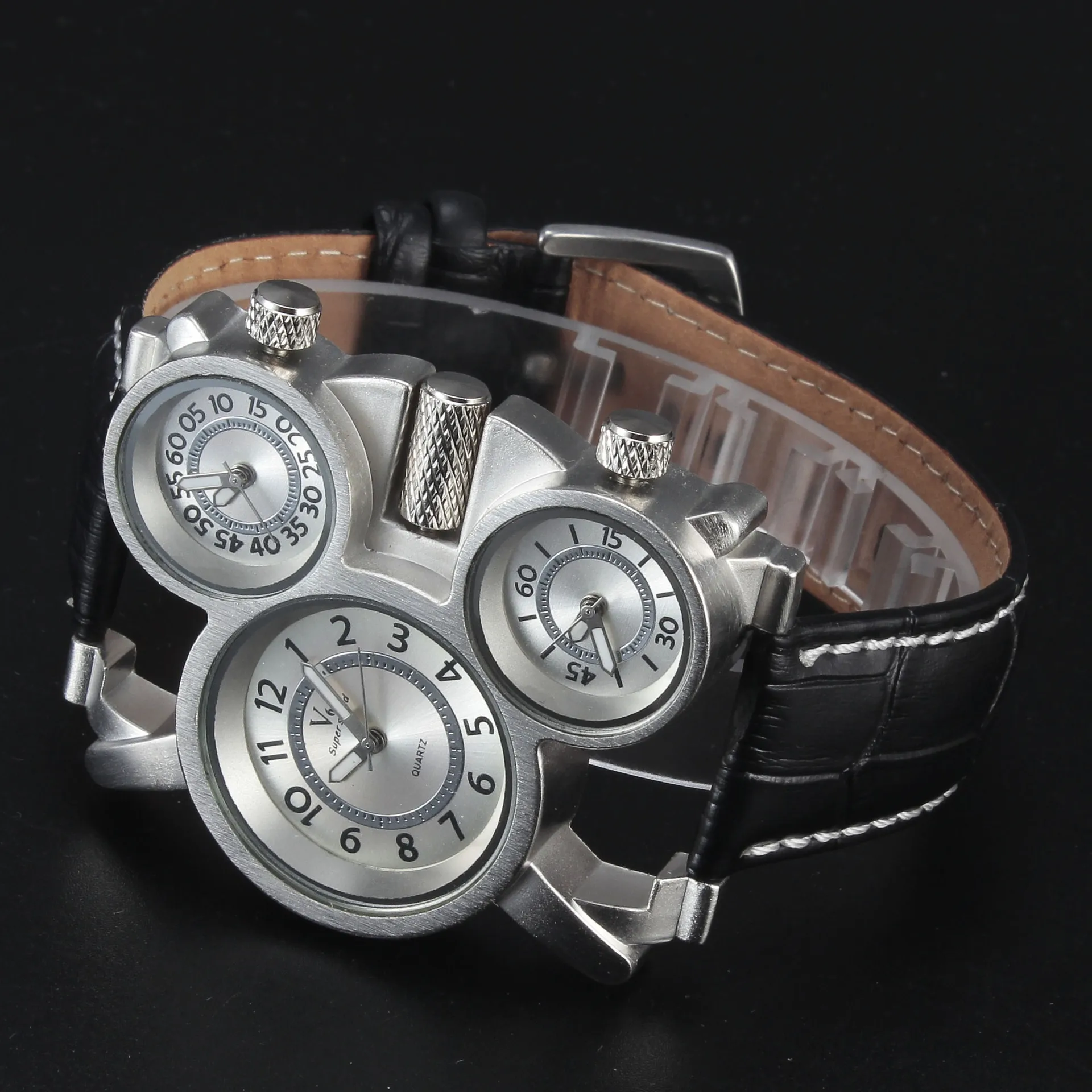 UTHAI BK117 Trendy Multi Time Zone Men Watch Three Time Zone Creative Belt Quartz Watch Business Clock Gift Watches for Man