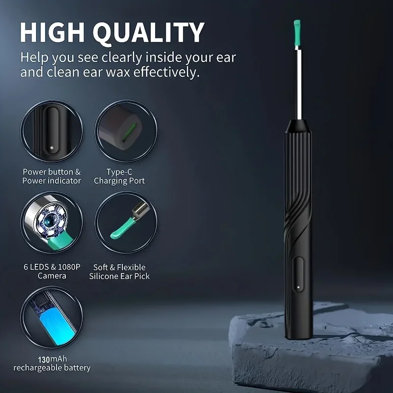 Smart Visual Ear Pick Ear Wax Reomoval Tool With 8pcs Set Ear Cleaner With1080P HD Otoscope Camera and 6 LED Lights
