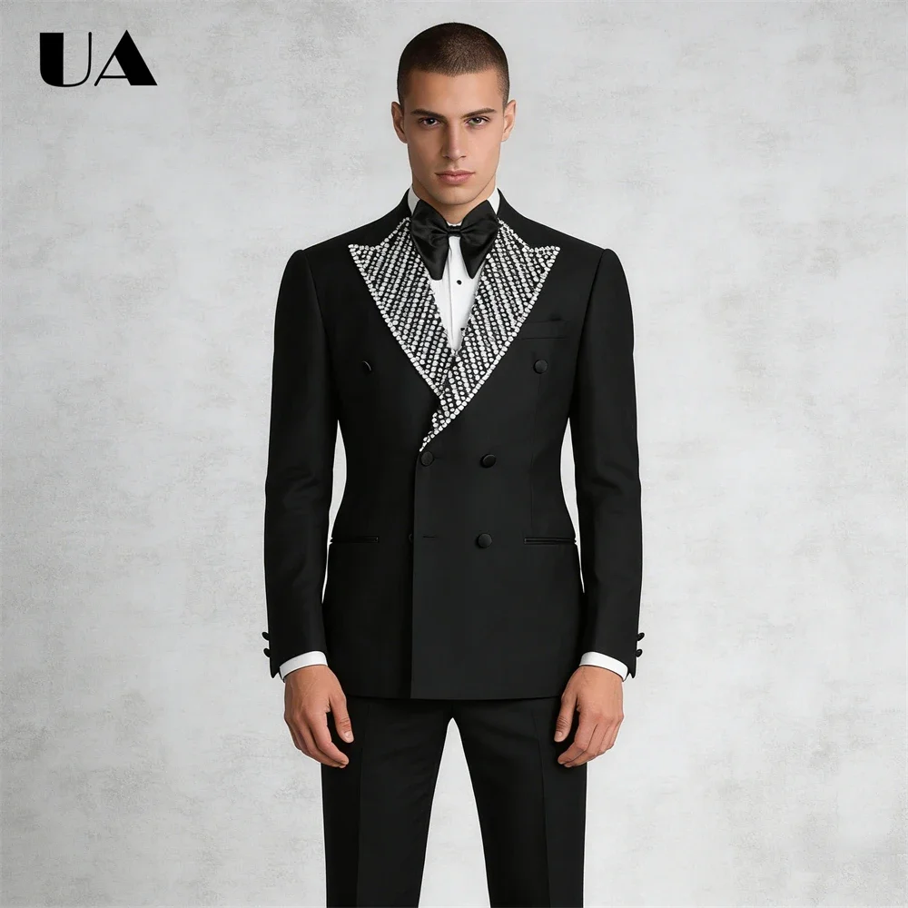 

Современный пиджак-блейзер с бисерной отделкой и вырезанным воротником, двубортный пиджак для торжественных мероприятий, мужской костюм ULBYANRY