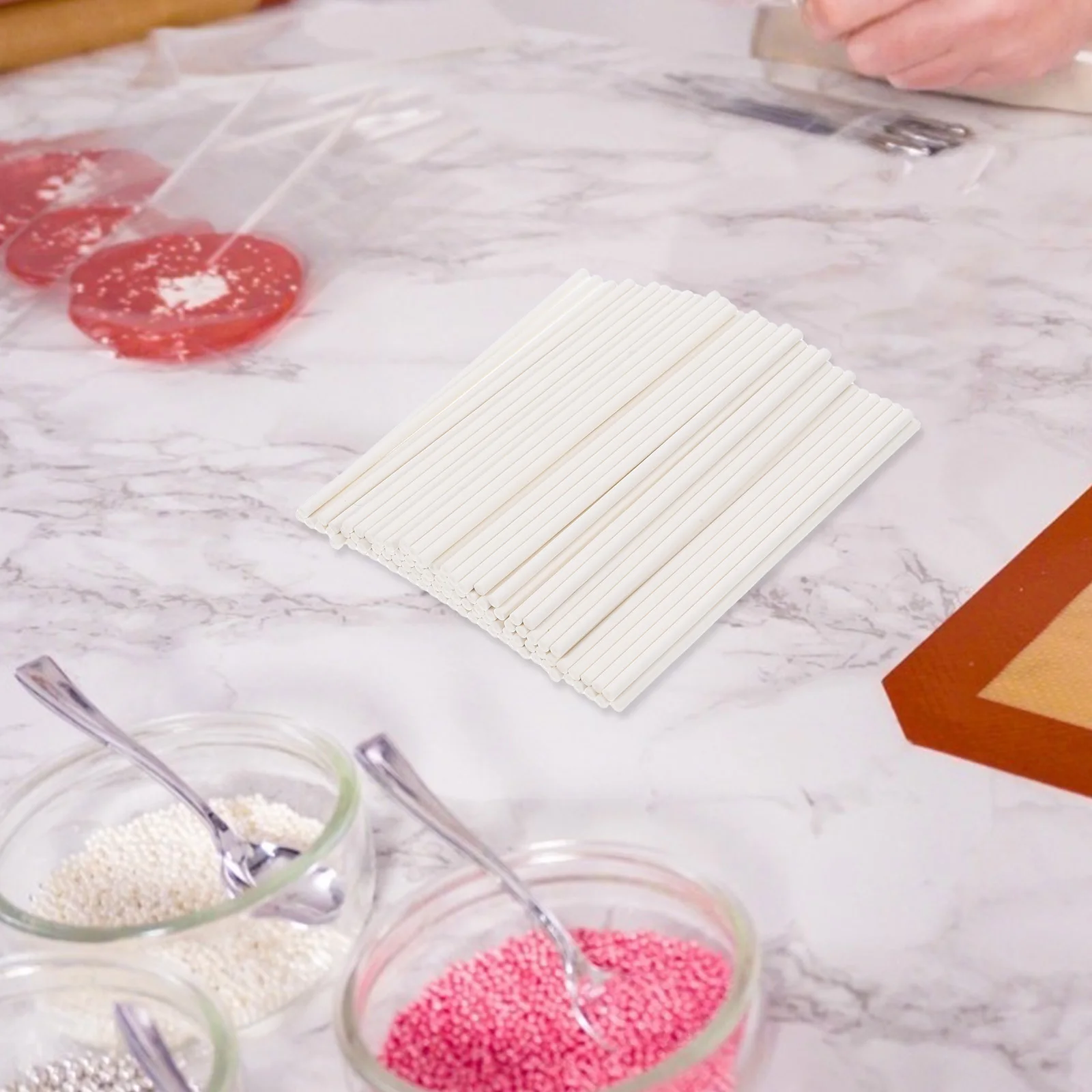 

100pcs Lollipop Sticks White Paper Cake Making Treats Sugar Marshmallow Candy Sticks Baking Party Decoration Tools