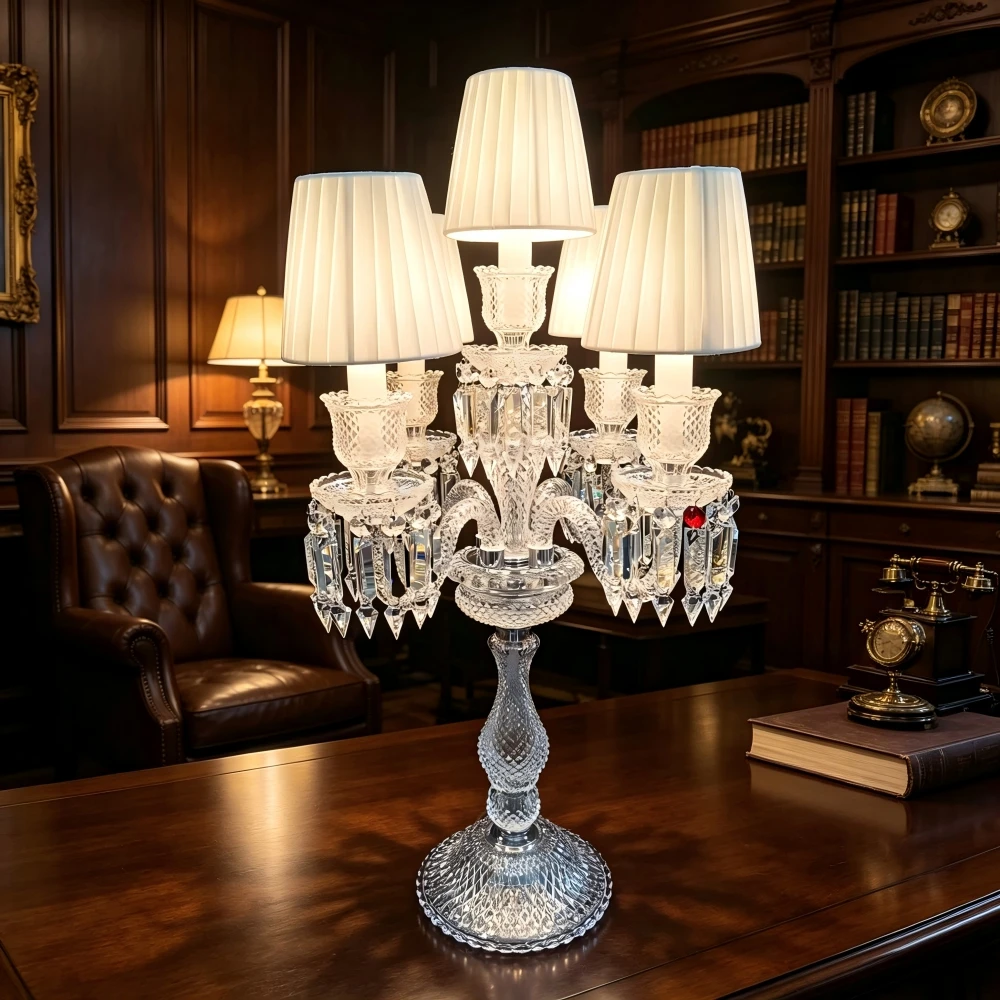 Luxury Baroque Black Crystal Table Lamp E14 LED Candlestick Floor Lampshade for Restaurant Wedding Lighting Abajur