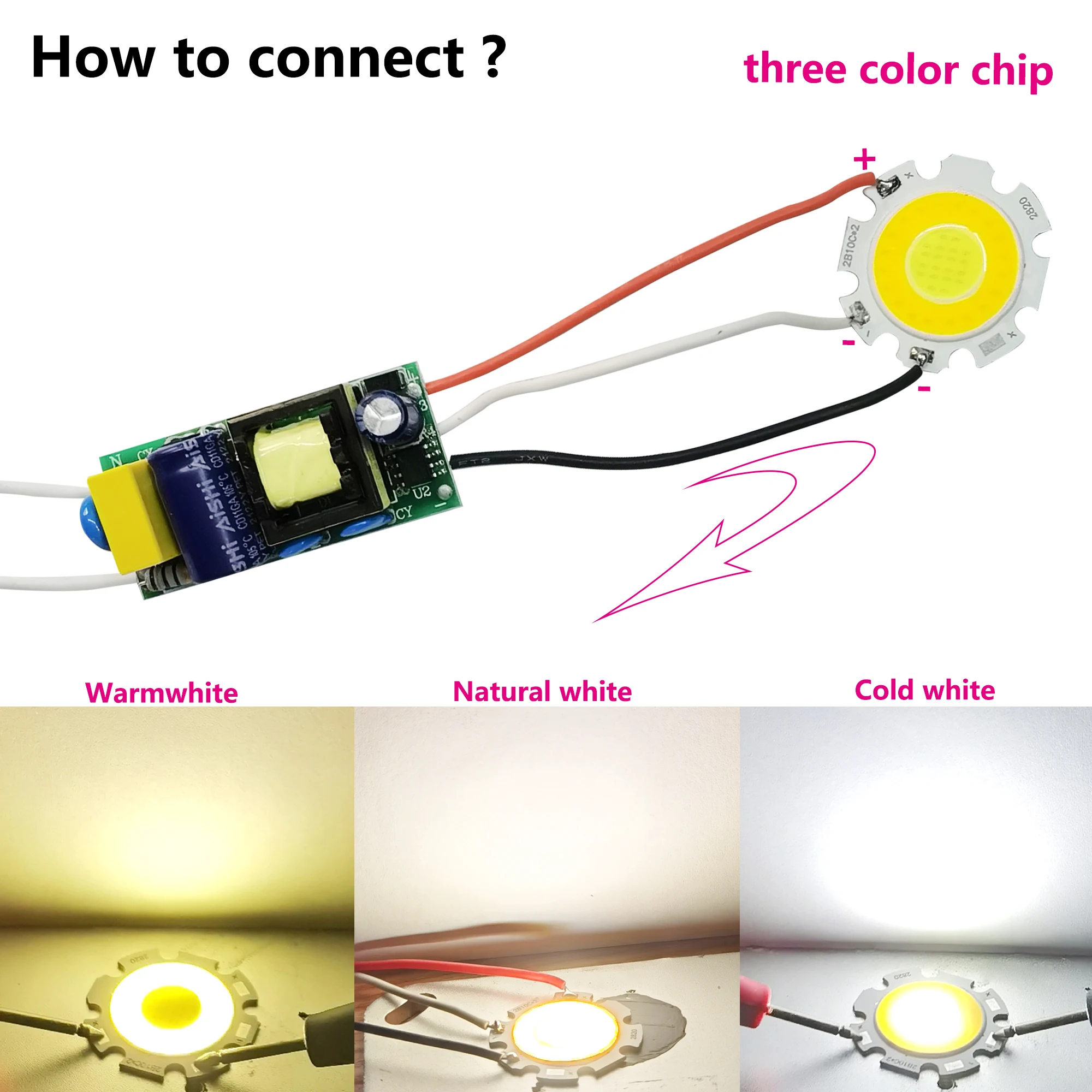 Un set di chip LED a tre colori COB 10W 14W 20W 30W con driver 8-12W12-18W18-25W 25-35W Accessori di controllo per luci di pannello