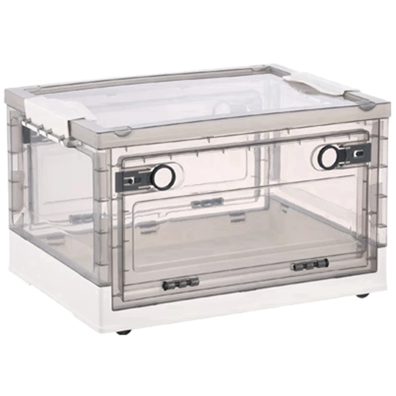 Collapsible Storage Bins With Double Side Doors , Clear Storage Boxes With Lid , Organization Box With Wheels