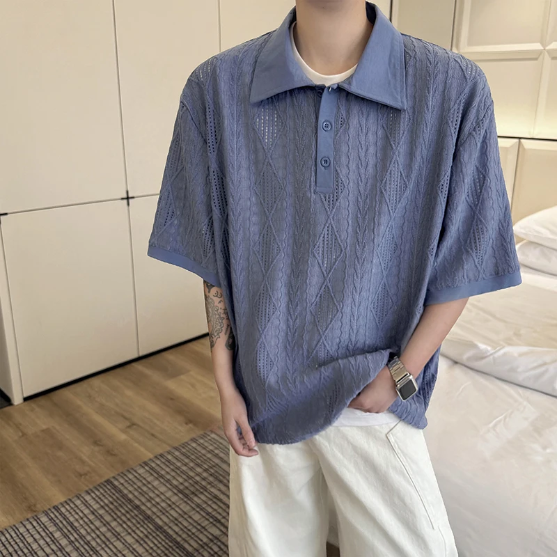 

Summer Short Sleeved Shirt Men Fashion Black Pullover Shirt Men Streetwear Korean Loose Hollow Shirt Mens Dress Shirts M-3XL