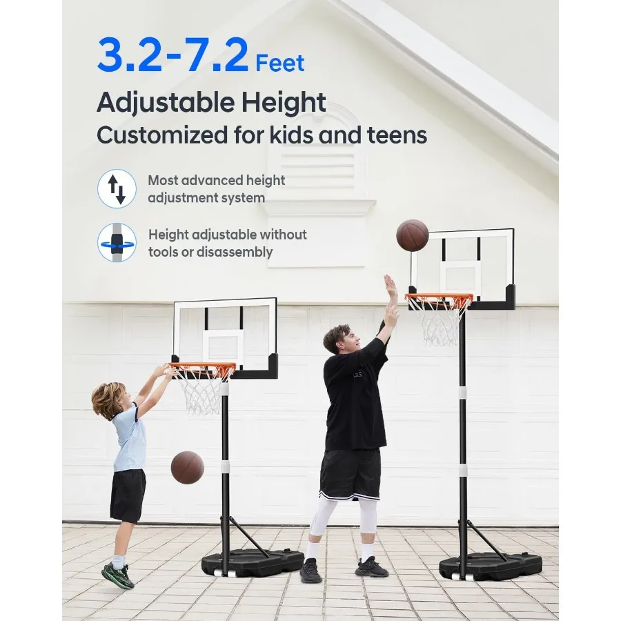 HEROPRO バスケットボールフープ 調節可能 3.310フィート 40インチの耐衝撃性バックボード付き ポータブルバスケットゴール 若者・ティーン向け 屋外・屋内用