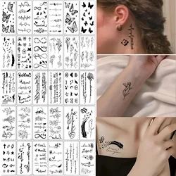 30pcs/lot Black Small Tattoo Adhesive for Women Men Kids Butterfly Quote Flower Branch Feather Tiny Fish Pattern Fake Tattoos